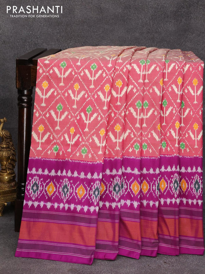 Pochampally silk saree magenta pink and purple with allover ikat weaves and long ikat woven border - {{ collection.title }} by Prashanti Sarees