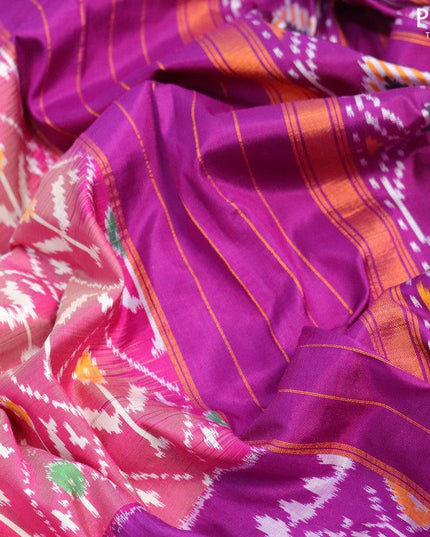 Pochampally silk saree magenta pink and purple with allover ikat weaves and long ikat woven border - {{ collection.title }} by Prashanti Sarees