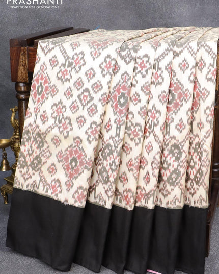 Pochampally silk saree off white and black with allover ikat weaves and simple border-CVF4041 - {{ collection.title }} by Prashanti Sarees
