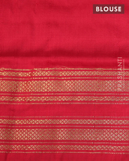 Pochampally silk saree off white and red with allover checked pattern and temple design zari woven border - {{ collection.title }} by Prashanti Sarees