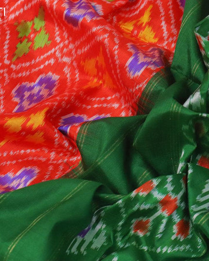 Pochampally silk saree orange and green with allover ikat weaves and ikat style zari woven border - {{ collection.title }} by Prashanti Sarees