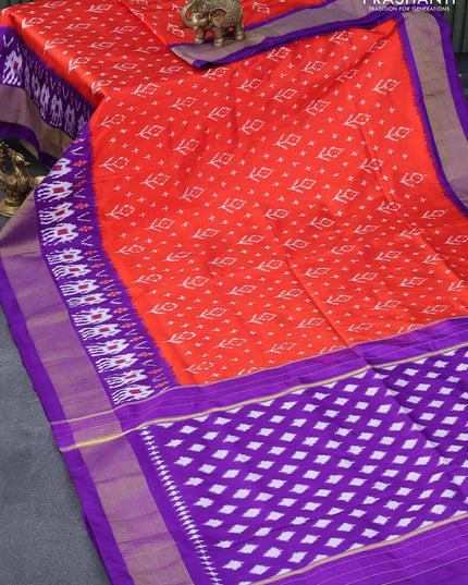Pochampally silk saree orange and violet with allover ikat weaves and ikat woven zari border - {{ collection.title }} by Prashanti Sarees