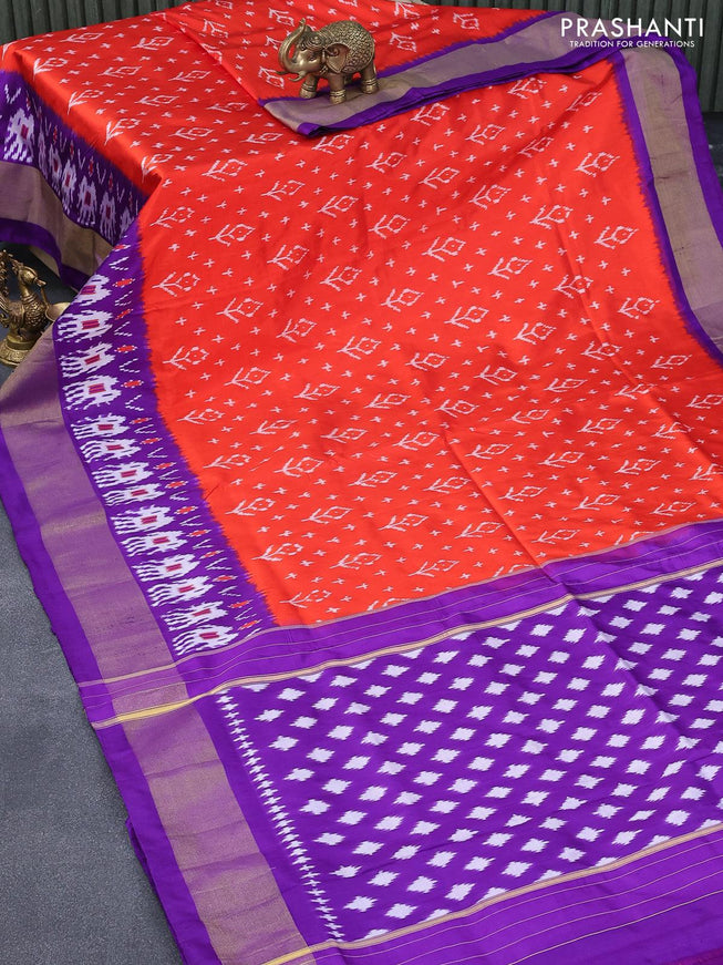 Pochampally silk saree orange and violet with allover ikat weaves and ikat woven zari border - {{ collection.title }} by Prashanti Sarees