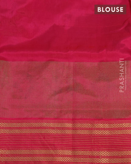 Pochampally silk saree peacock blue and pink with allover ikat butta weaves and long ikat woven zari border - {{ collection.title }} by Prashanti Sarees