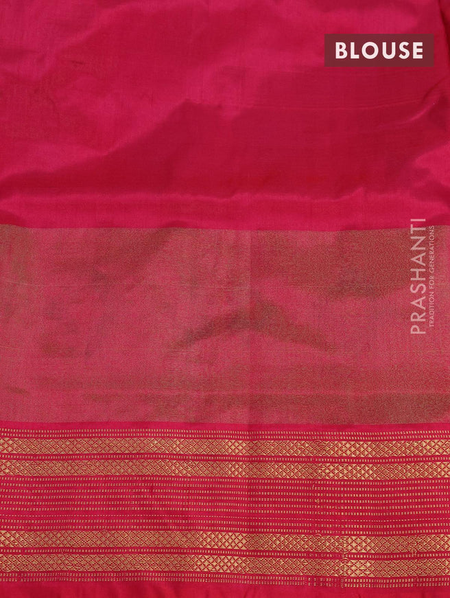 Pochampally silk saree peacock blue and pink with allover ikat butta weaves and long ikat woven zari border - {{ collection.title }} by Prashanti Sarees