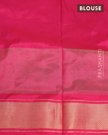 Pochampally silk saree peacock green and pink with ikat butta weaves and long ikat woven zari border - {{ collection.title }} by Prashanti Sarees