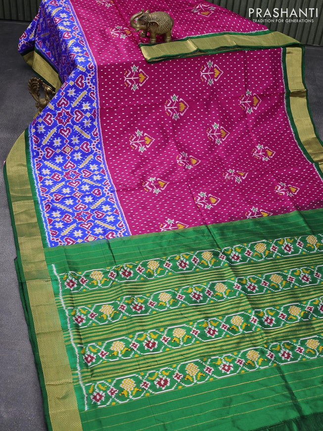 Pochampally silk saree pink and blue green with allover ikat weaves and long ikat woven zari border - {{ collection.title }} by Prashanti Sarees