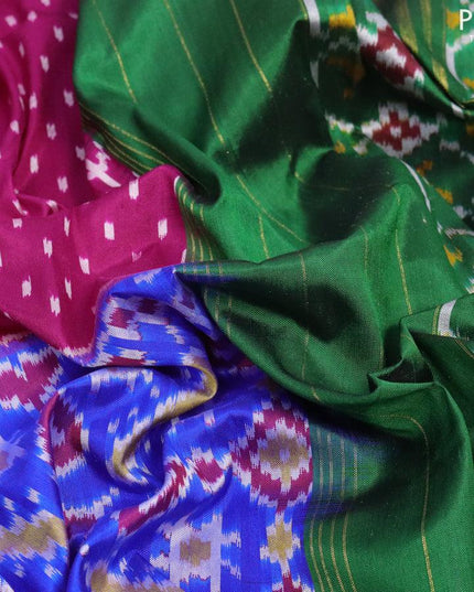 Pochampally silk saree pink and blue green with allover ikat weaves and long ikat woven zari border - {{ collection.title }} by Prashanti Sarees