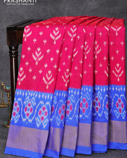 Pochampally silk saree pink and blue with allover ikat weaves and ikat style zari woven border - {{ collection.title }} by Prashanti Sarees