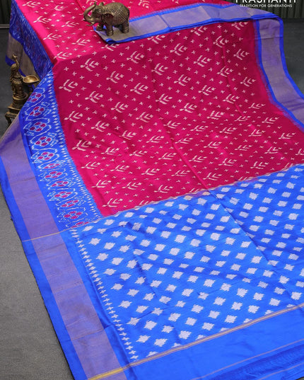 Pochampally silk saree pink and blue with allover ikat weaves and ikat style zari woven border - {{ collection.title }} by Prashanti Sarees