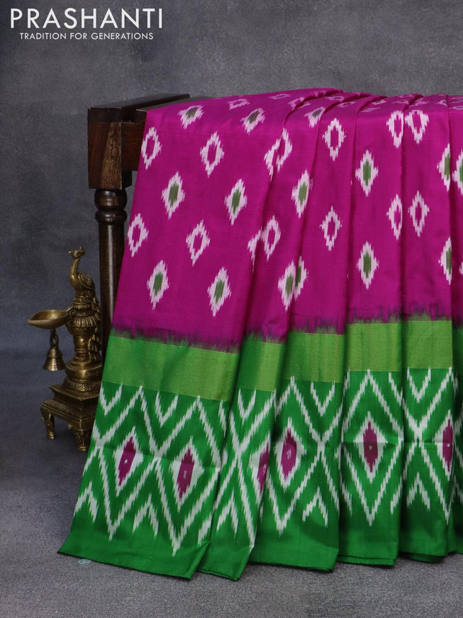 Pochampally silk saree pink and green with allover ikat butta weaves and zari woven ikat style border - {{ collection.title }} by Prashanti Sarees