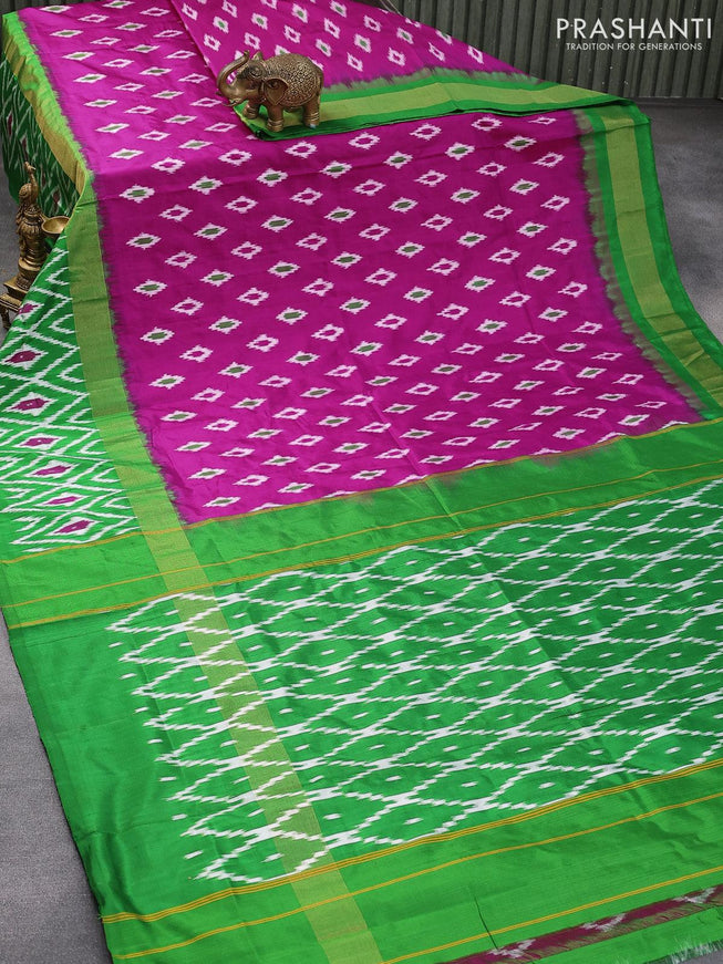 Pochampally silk saree pink and green with allover ikat butta weaves and zari woven ikat style border - {{ collection.title }} by Prashanti Sarees
