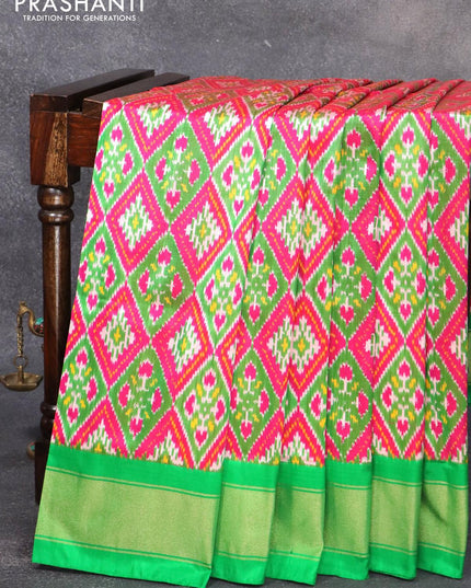 Pochampally silk saree pink and green with allover ikat weaves and zari woven border - {{ collection.title }} by Prashanti Sarees