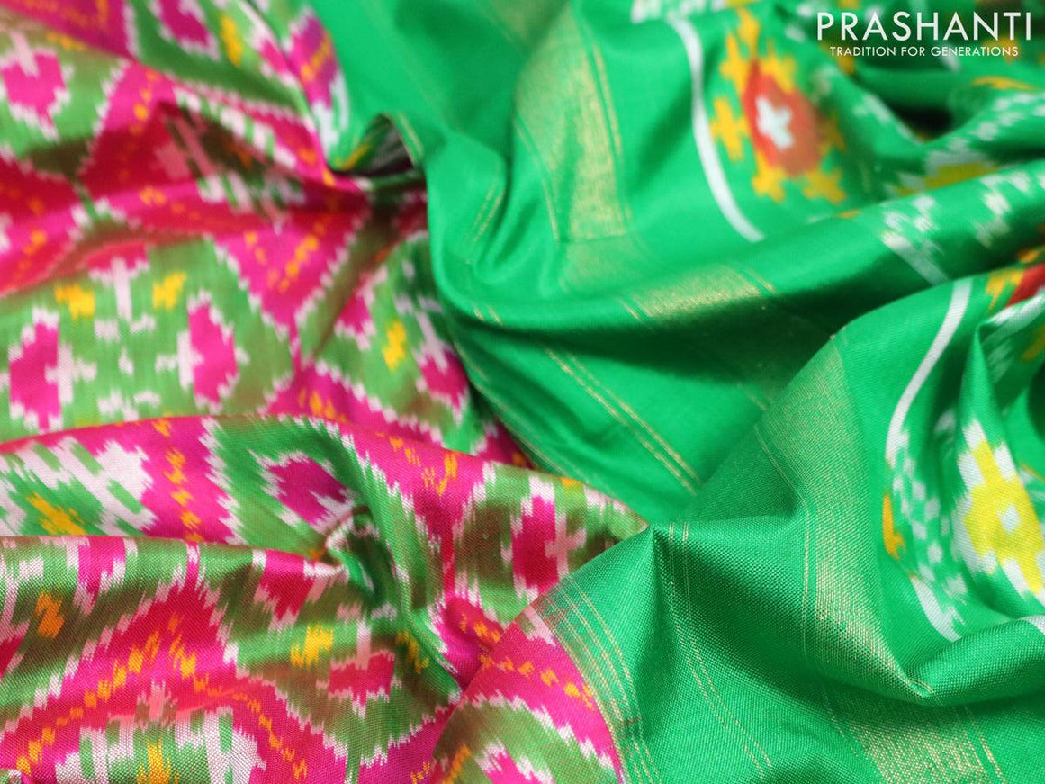 Pochampally silk saree pink and green with allover ikat weaves and zari woven border - {{ collection.title }} by Prashanti Sarees