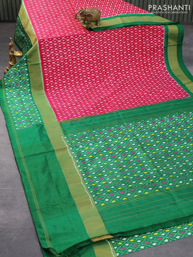 Pochampally silk saree pink and green with allover ikat weaves and zari woven ikat style border - {{ collection.title }} by Prashanti Sarees
