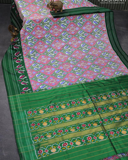 Pochampally silk saree pink green and green with allover ikat weaves and long ikat woven border - {{ collection.title }} by Prashanti Sarees