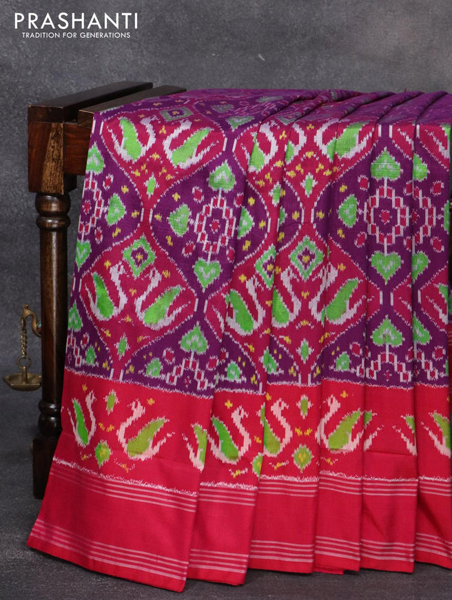 Pochampally silk saree purple pink and pink with allover ikat weaves and long ikat woven border - {{ collection.title }} by Prashanti Sarees