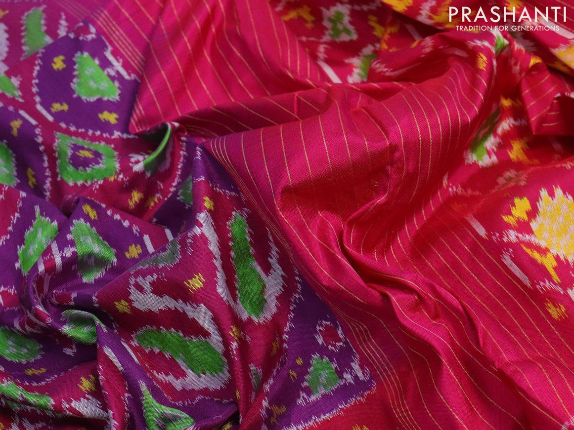 Pochampally silk saree purple pink and pink with allover ikat weaves and long ikat woven border - {{ collection.title }} by Prashanti Sarees