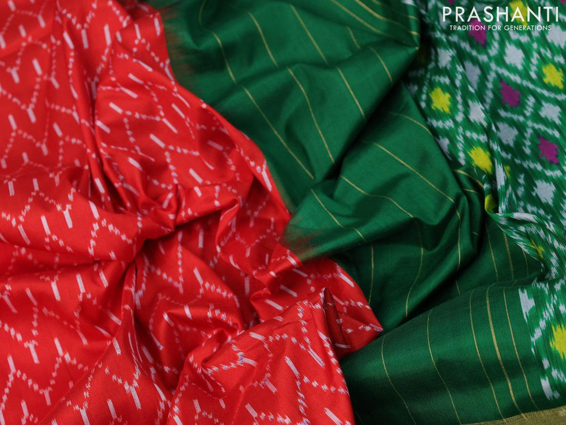 Pochampally silk saree red and green with allover ikat weaves and zari woven ikat style border - {{ collection.title }} by Prashanti Sarees