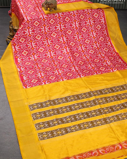 Pochampally silk saree red and mustard yellow with allover ikat weaves and zari woven border - {{ collection.title }} by Prashanti Sarees