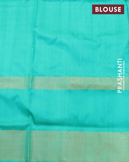 Pochampally silk saree royal blue and teal green with allover ikat weaves and ikat woven zari border - {{ collection.title }} by Prashanti Sarees
