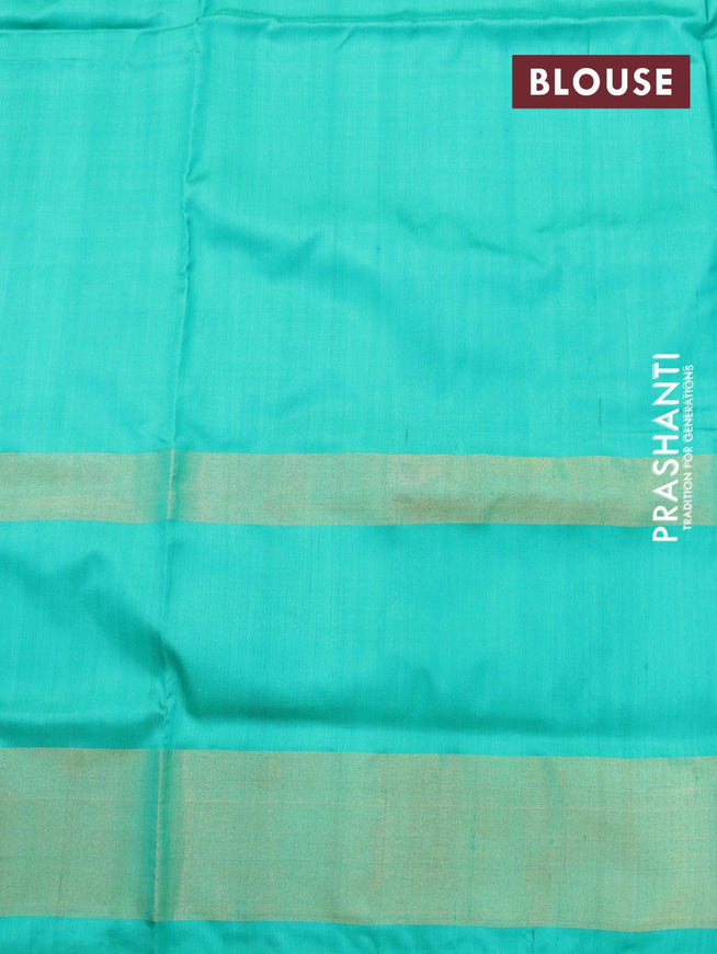 Pochampally silk saree royal blue and teal green with allover ikat weaves and ikat woven zari border - {{ collection.title }} by Prashanti Sarees