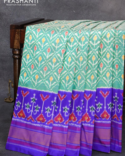 Pochampally silk saree teal blue and blue with allover ikat weaves and long ikat woven zari border - {{ collection.title }} by Prashanti Sarees