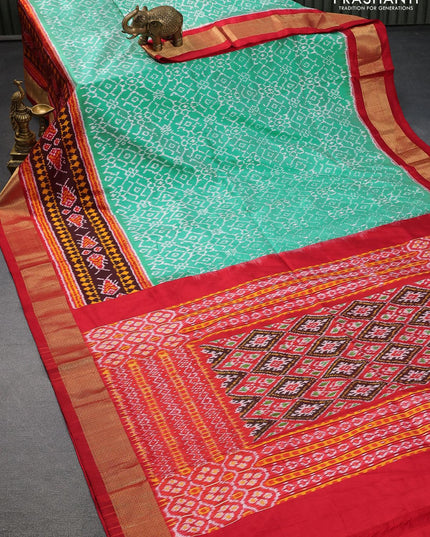 Pochampally silk saree teal green and red with allover ikat weaves and ikat woven zari border - {{ collection.title }} by Prashanti Sarees