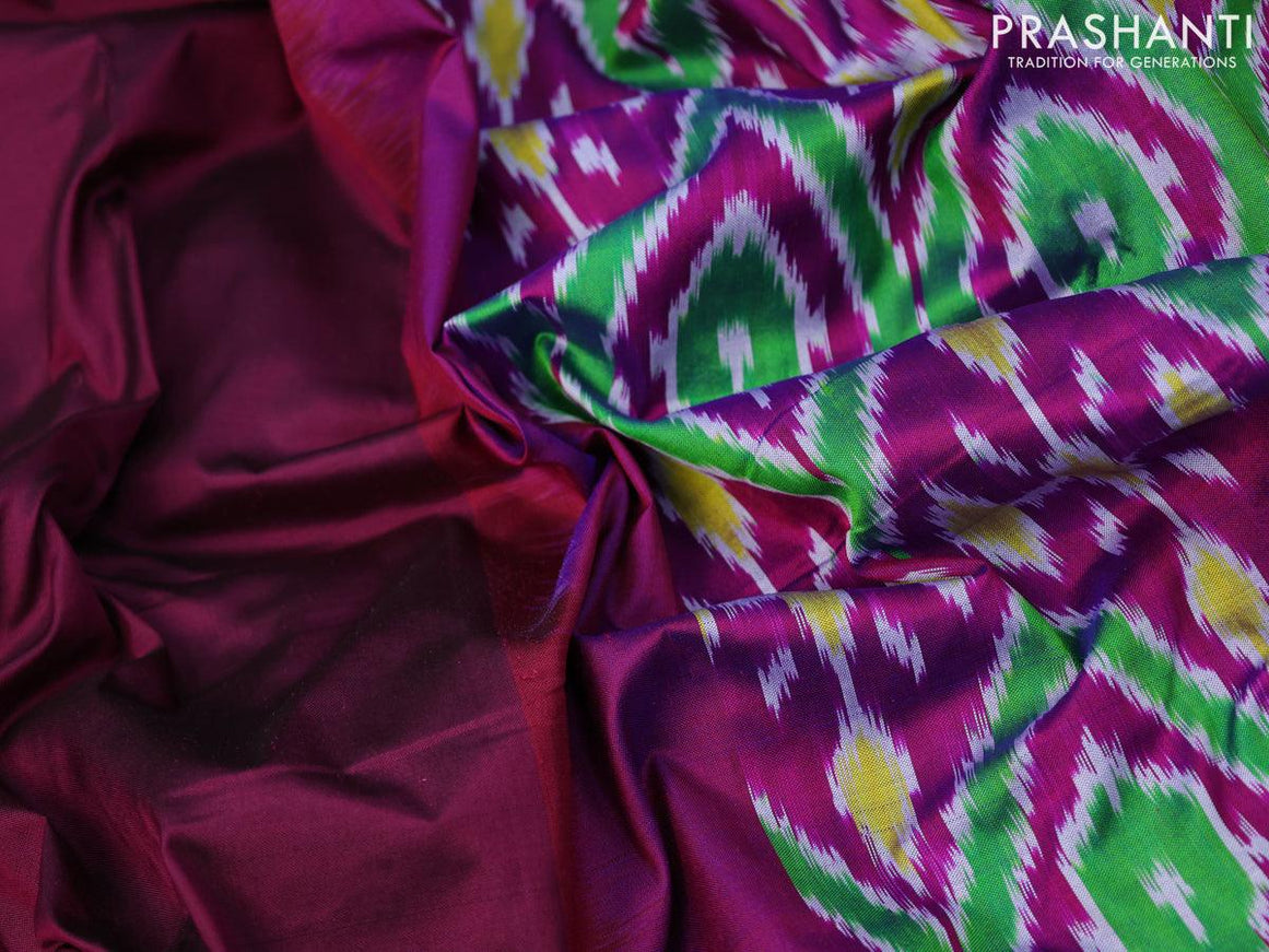 Pochampally silk saree wine shade with plain body and zari woven ganga jamuna border - {{ collection.title }} by Prashanti Sarees