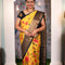 Pochampally silk saree yellow and black with allover floral digital prints and annam zari woven kanjivaram style border - {{ collection.title }} by Prashanti Sarees
