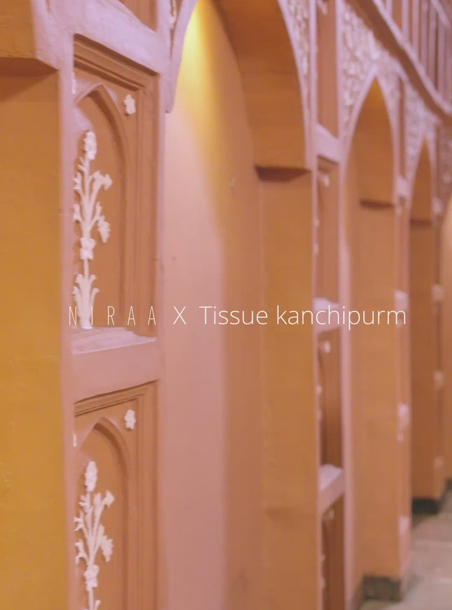 Pure kanchipuram tissue silk saree gold and deep maroon with allover zari woven brocade weaves and muniya butta zari woven border