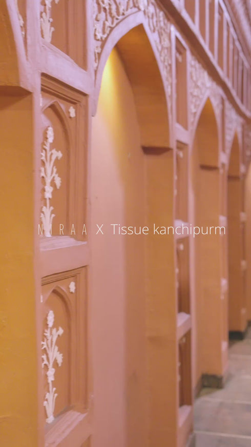 Pure kanchipuram tissue silk saree gold and deep maroon with allover zari woven brocade weaves and muniya butta zari woven border