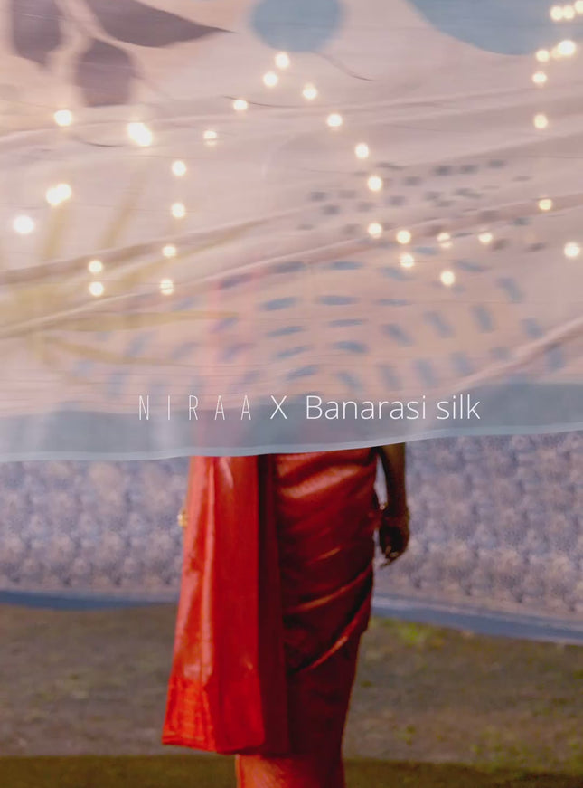 Banarasi katan tissue silk saree dual shade of pink with plain body and long temple design zari woven border