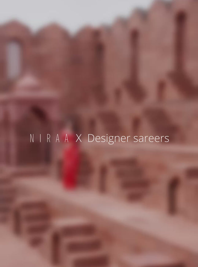 Banarasi silk saree red with floral zari woven buttas and beaded work border