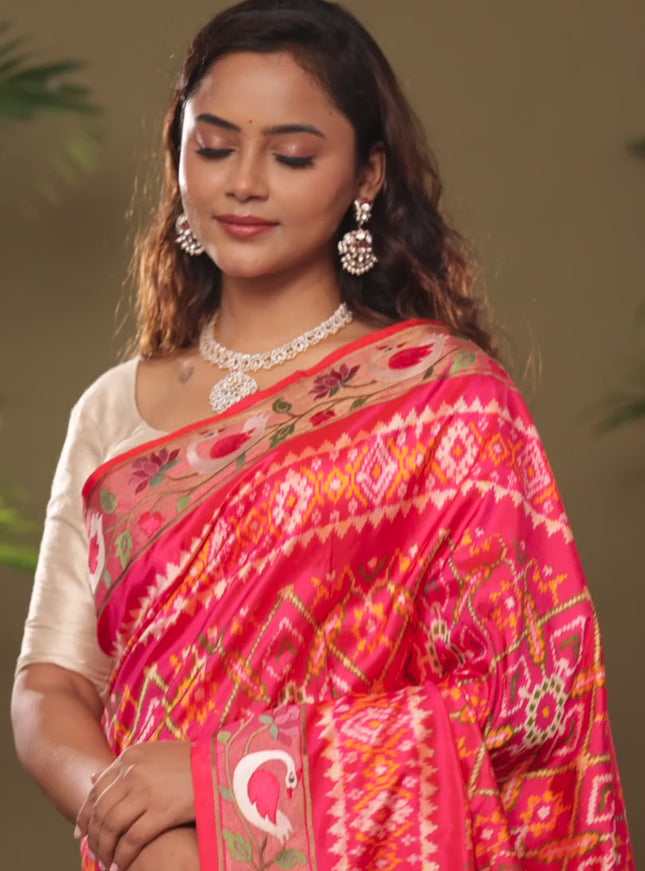 Pink Pochampally Silk saree with Border Embroidery