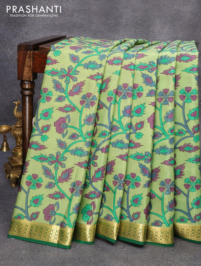 Printed crepe silk sraee green shade and green with allover prints and zari woven border - {{ collection.title }} by Prashanti Sarees