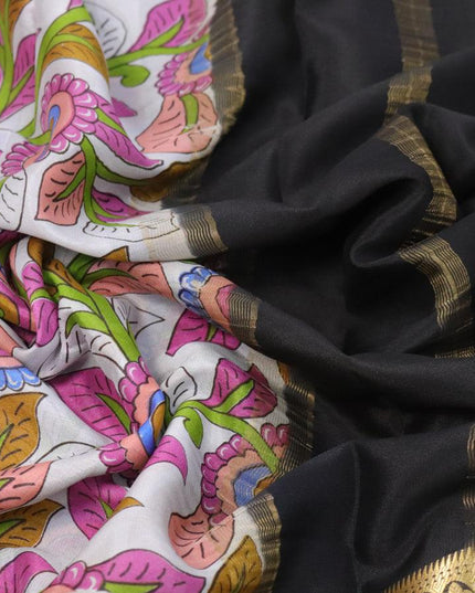 Printed crepe silk sraee grey and black with allover kalamkari prints and zari woven border - {{ collection.title }} by Prashanti Sarees