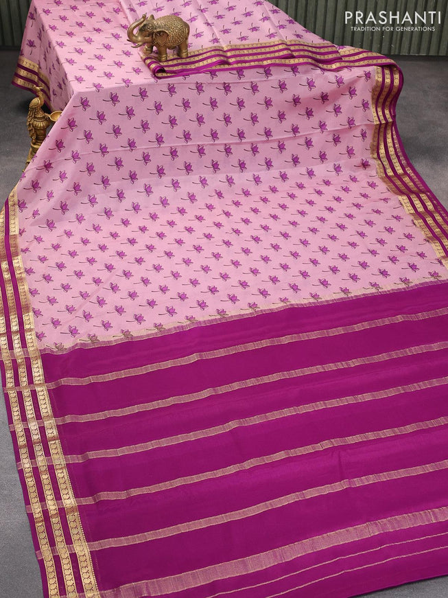 Printed crepe silk sraee mild purple and purple with allover floral butta prints and zari woven border - {{ collection.title }} by Prashanti Sarees