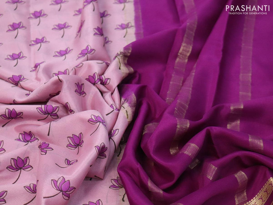 Printed crepe silk sraee mild purple and purple with allover floral butta prints and zari woven border - {{ collection.title }} by Prashanti Sarees