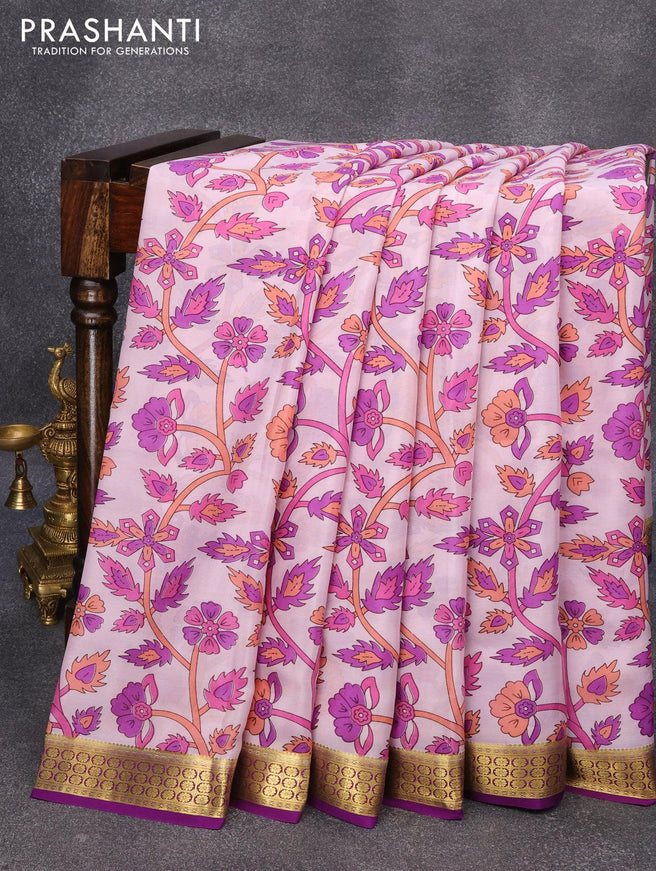 Printed crepe silk sraee mild purple and violet with allover prints and zari woven border - {{ collection.title }} by Prashanti Sarees