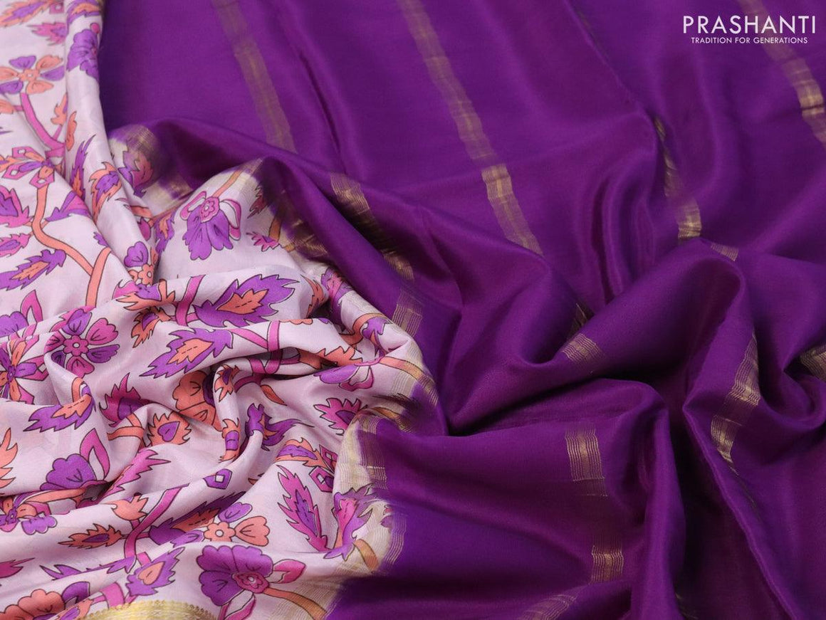 Printed crepe silk sraee mild purple and violet with allover prints and zari woven border - {{ collection.title }} by Prashanti Sarees