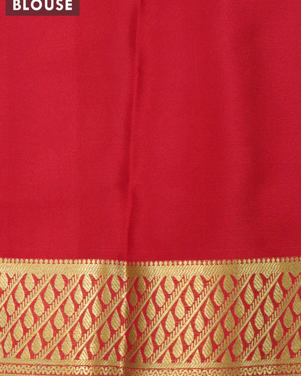 Printed crepe silk sraee off white and kum kum red with allover kalamkari prints and zari woven border - {{ collection.title }} by Prashanti Sarees