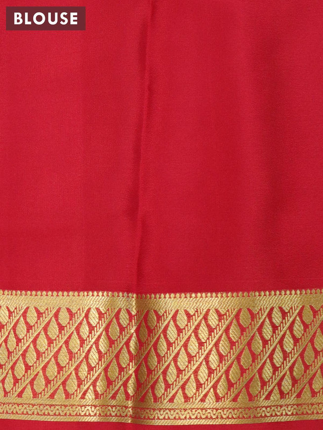 Printed crepe silk sraee off white and kum kum red with allover kalamkari prints and zari woven border - {{ collection.title }} by Prashanti Sarees