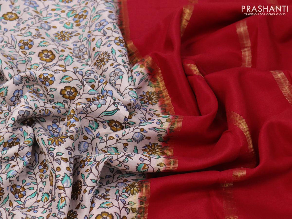 Printed crepe silk sraee pastel peach and red with allover floral prints and zari woven border - {{ collection.title }} by Prashanti Sarees