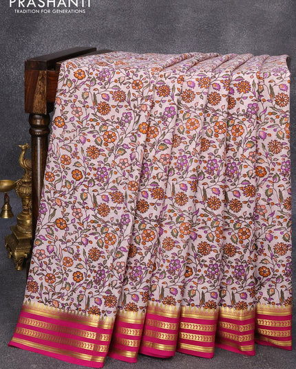 Printed crepe silk sraee pastel pink and pink with allover floral prints and zari woven border - {{ collection.title }} by Prashanti Sarees
