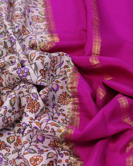 Printed crepe silk sraee pastel pink and pink with allover floral prints and zari woven border - {{ collection.title }} by Prashanti Sarees