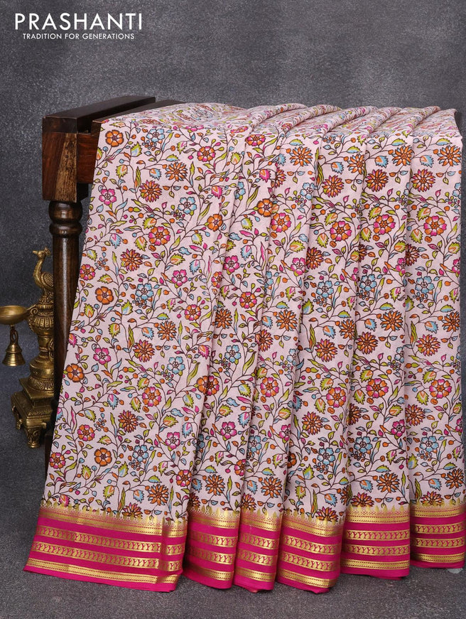 Printed crepe silk sraee pastel pink shade and pink with allover floral prints and zari woven border - {{ collection.title }} by Prashanti Sarees