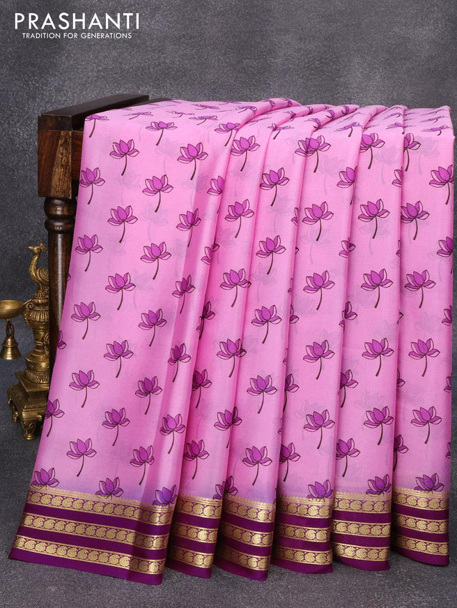 Printed crepe silk sraee pink and purple with allover floral butta prints and zari woven border - {{ collection.title }} by Prashanti Sarees