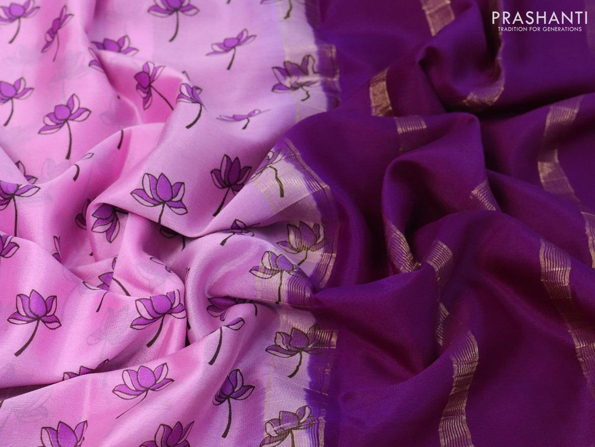 Printed crepe silk sraee pink and purple with allover floral butta prints and zari woven border - {{ collection.title }} by Prashanti Sarees