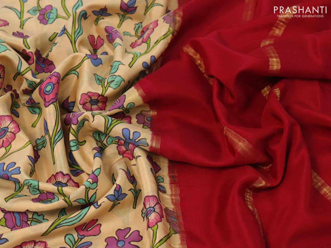 Printed crepe silk sraee sandal and maroon with allover floral prints and zari woven border - {{ collection.title }} by Prashanti Sarees